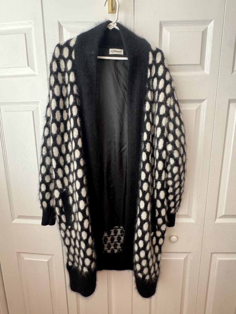 Vintage Mirano Angora Blend Polka Dot Duster Cardigan Jacket Black White